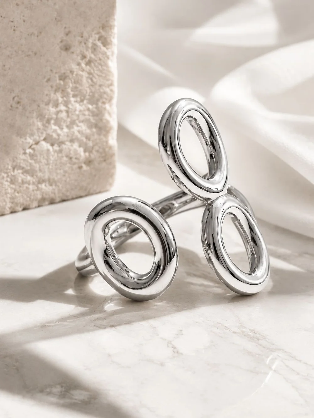 Polished Silver Triple Open Circle Ring